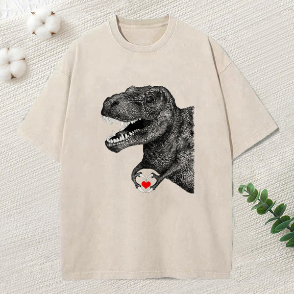 Dinosaur Making A Heart Shape Washed T-Shirt