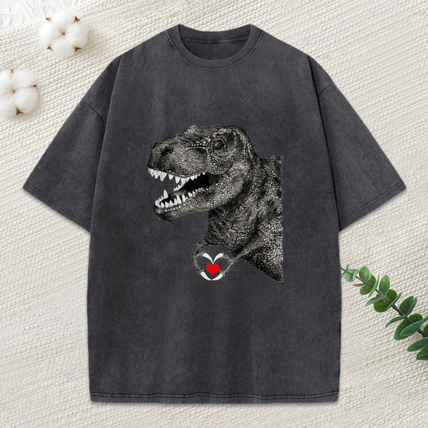 Dinosaur Making A Heart Shape Washed T-Shirt