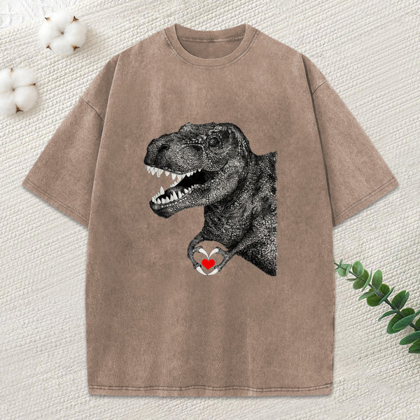 Dinosaur Making A Heart Shape Washed T-Shirt