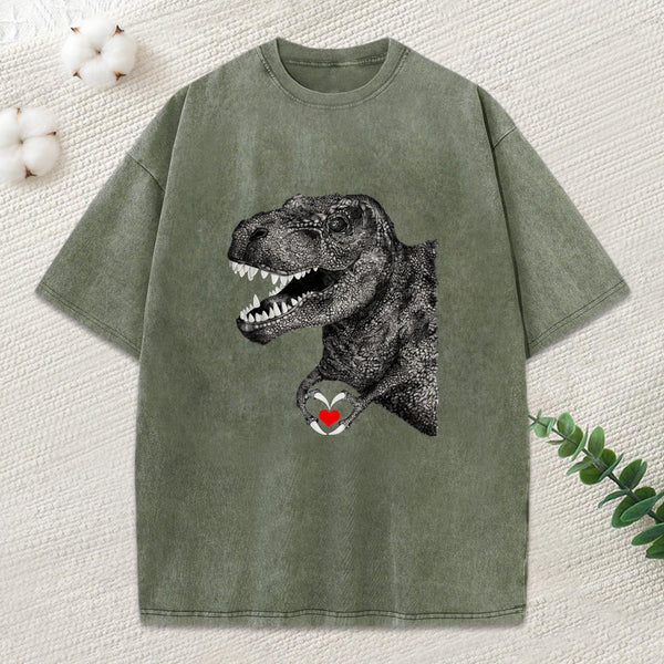 Dinosaur Making A Heart Shape Washed T-Shirt