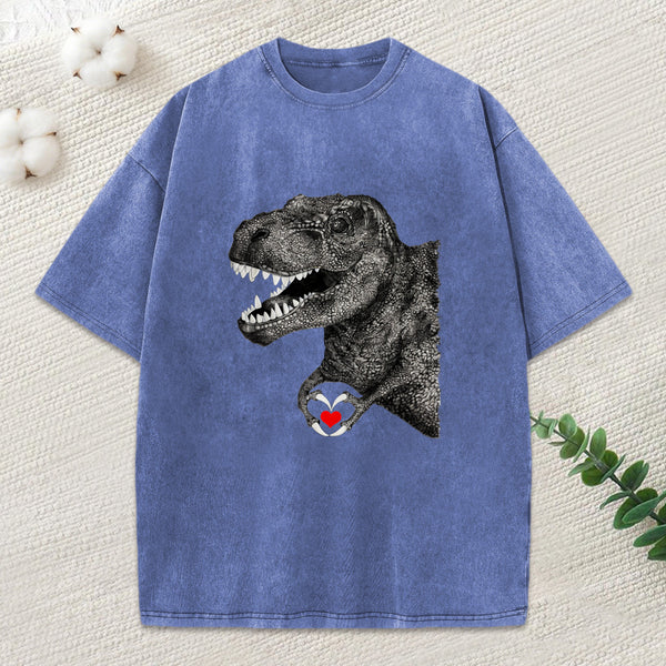 Dinosaur Making A Heart Shape Washed T-Shirt