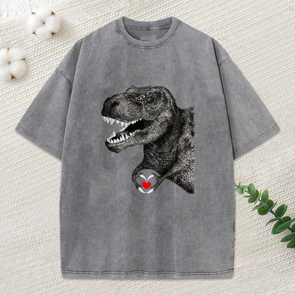 Dinosaur Making A Heart Shape Washed T-Shirt