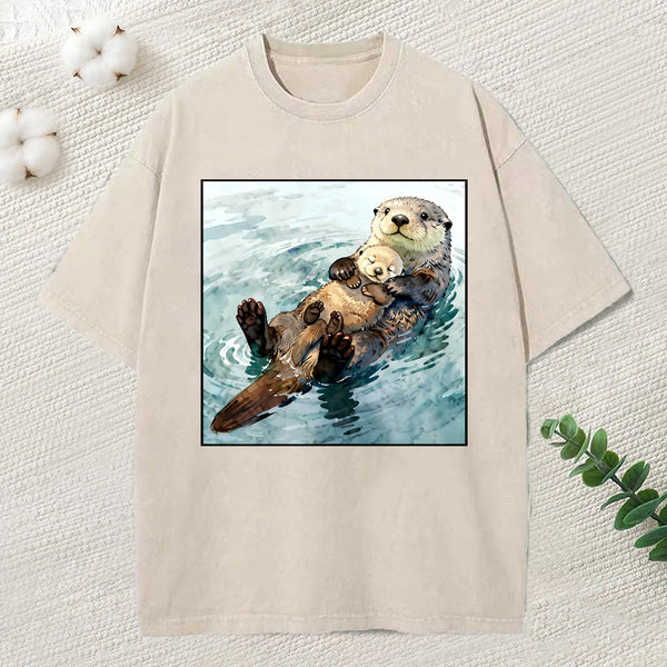 Adorable Sea Otters Washed T-Shirt