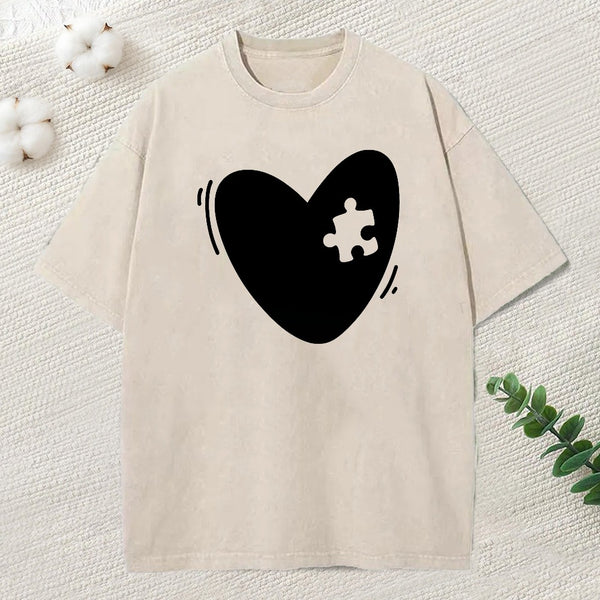 Cute Heart Puzzle Washed T-Shirt