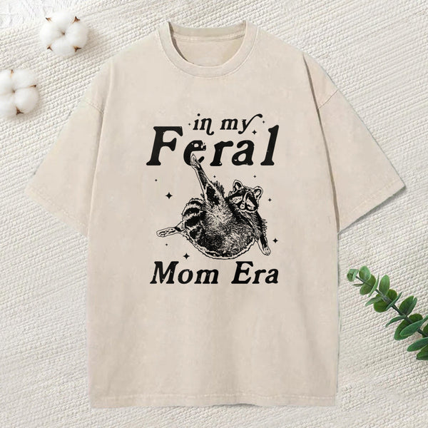Feral Mom Raccoon Meme Art Washed T-Shirt