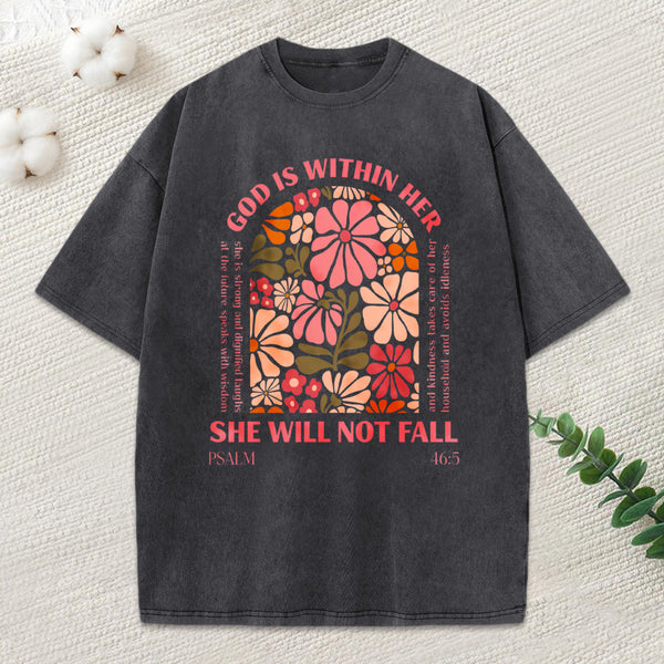 God Is Within Her She Will Not Fall Christian Washed T-Shirt