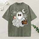 Bookish Cute Lace Ghost Halloween Unisex Washed T-Shirt