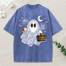 Bookish Cute Lace Ghost Halloween Unisex Washed T-Shirt