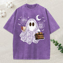 Bookish Cute Lace Ghost Halloween Unisex Washed T-Shirt