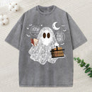 Bookish Cute Lace Ghost Halloween Unisex Washed T-Shirt
