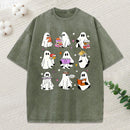 Ghost Reading Books Unisex Washed T-Shirt
