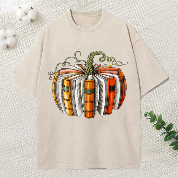 Fall Book Pumpkin Unisex Washed T-Shirt