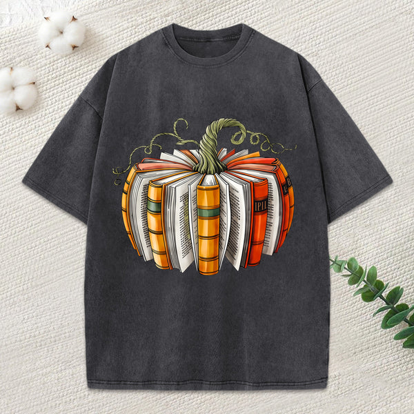 Fall Book Pumpkin Unisex Washed T-Shirt