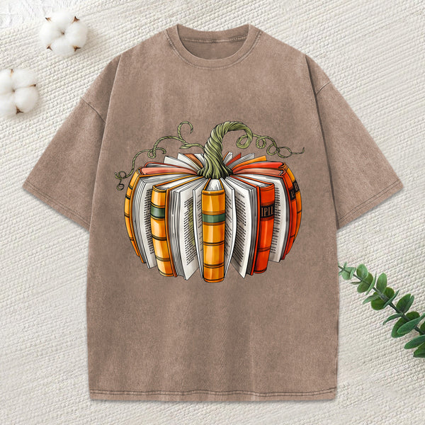 Fall Book Pumpkin Unisex Washed T-Shirt