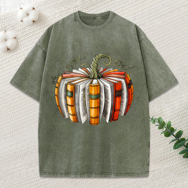 Fall Book Pumpkin Unisex Washed T-Shirt