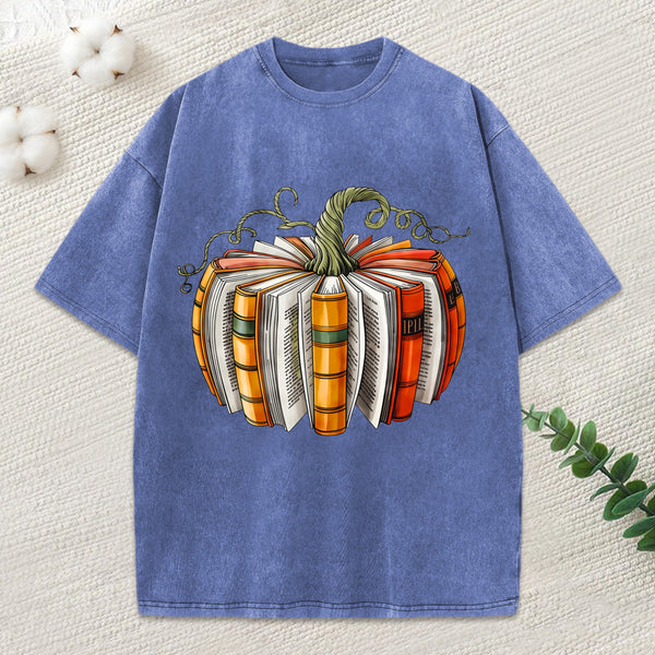 Fall Book Pumpkin Unisex Washed T-Shirt