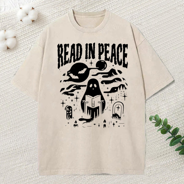 Read In Peace Ghost Reading Unisex Washed T-Shirt