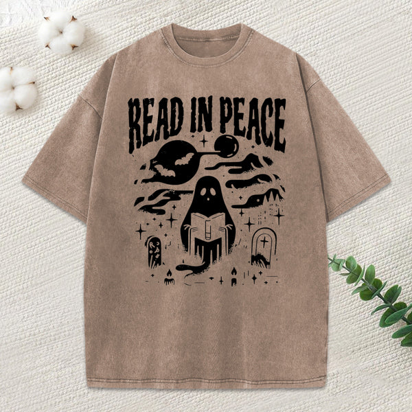 Read In Peace Ghost Reading Unisex Washed T-Shirt