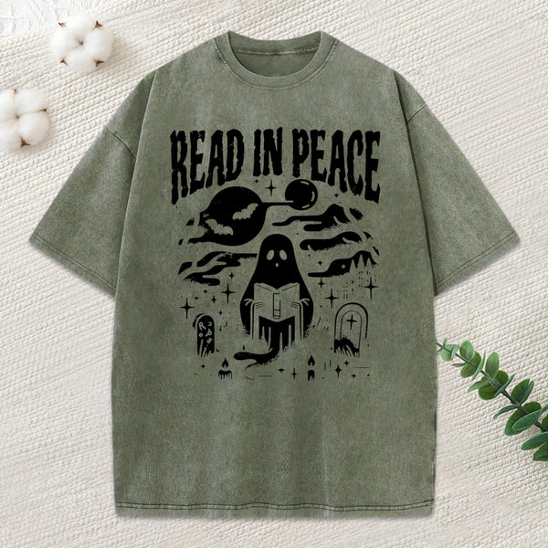 Read In Peace Ghost Reading Unisex Washed T-Shirt