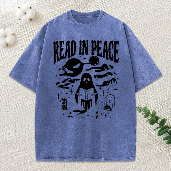 Read In Peace Ghost Reading Unisex Washed T-Shirt
