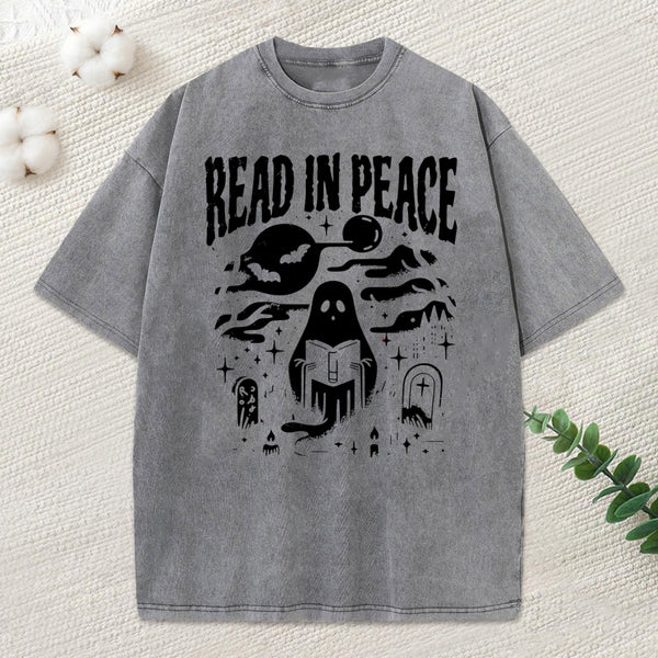Read In Peace Ghost Reading Unisex Washed T-Shirt