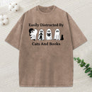 Easily Distracted By Cats And Books Unisex Washed T-Shirt