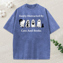 Easily Distracted By Cats And Books Unisex Washed T-Shirt