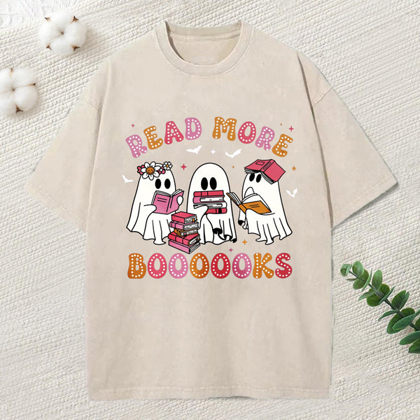 Cute Ghost Book Read More Books Unisex Washed T-Shirt