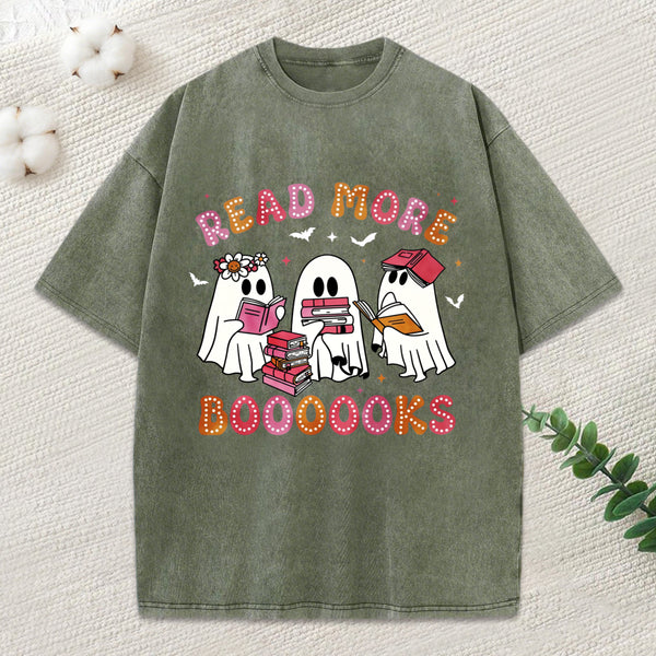 Cute Ghost Book Read More Books Unisex Washed T-Shirt