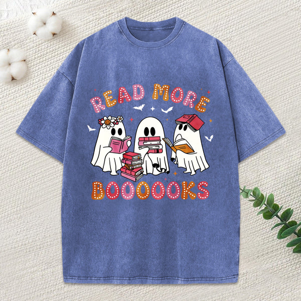 Cute Ghost Book Read More Books Unisex Washed T-Shirt