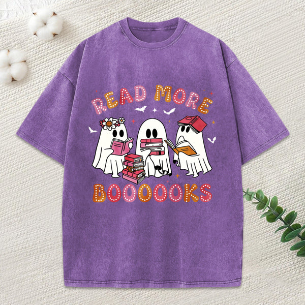 Cute Ghost Book Read More Books Unisex Washed T-Shirt
