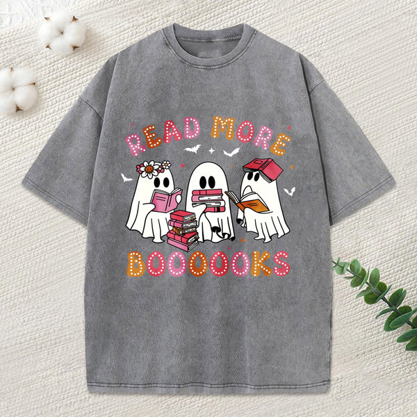 Cute Ghost Book Read More Books Unisex Washed T-Shirt