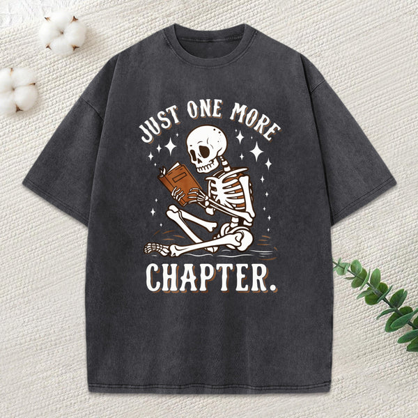 Just One More Chapter Halloween Skeleton Unisex Washed T-Shirt