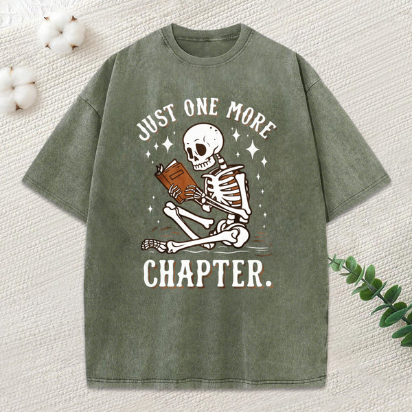 Just One More Chapter Halloween Skeleton Unisex Washed T-Shirt