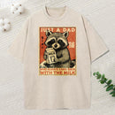 Cute Raccoon Holding Milk Washed T-Shirt