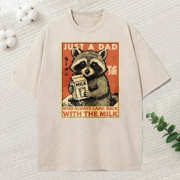 Cute Raccoon Holding Milk Washed T-Shirt