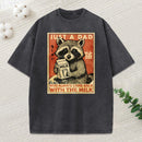 Cute Raccoon Holding Milk Washed T-Shirt