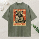 Cute Raccoon Holding Milk Washed T-Shirt