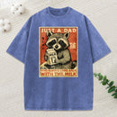 Cute Raccoon Holding Milk Washed T-Shirt