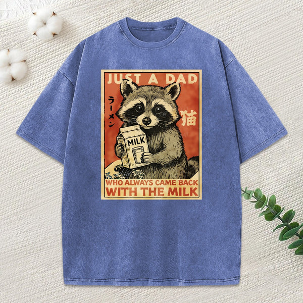 Cute Raccoon Holding Milk Washed T-Shirt