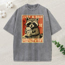 Cute Raccoon Holding Milk Washed T-Shirt