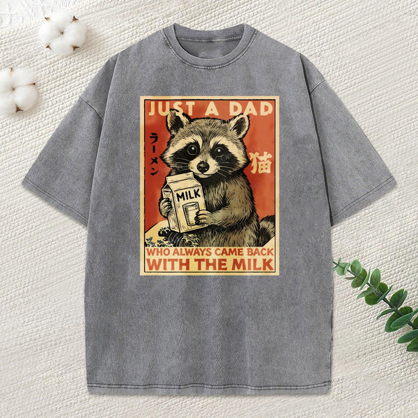 Cute Raccoon Holding Milk Washed T-Shirt