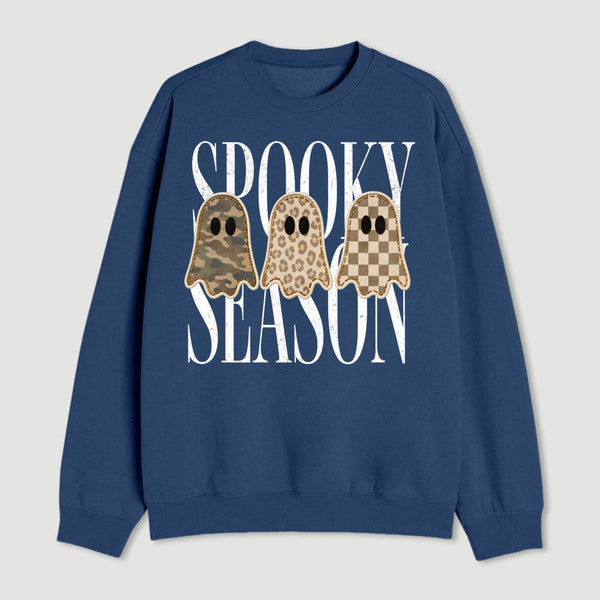 Spooky Season Ghost Camo Leopard Checkerboard Halloween Sweatshirt