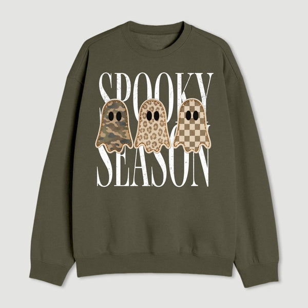 Spooky Season Ghost Camo Leopard Checkerboard Halloween Sweatshirt