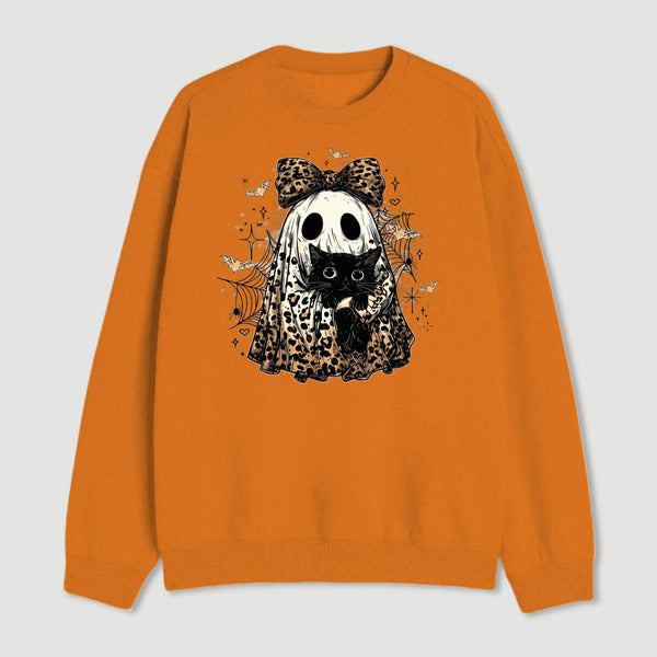Leopard Ghost Cat Halloween Cute Spooky Black Cat Sweatshirt