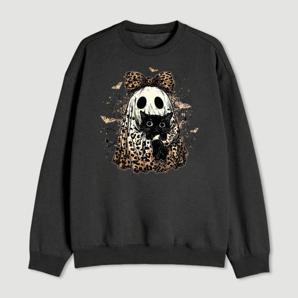 Leopard Ghost Cat Halloween Cute Spooky Black Cat Sweatshirt