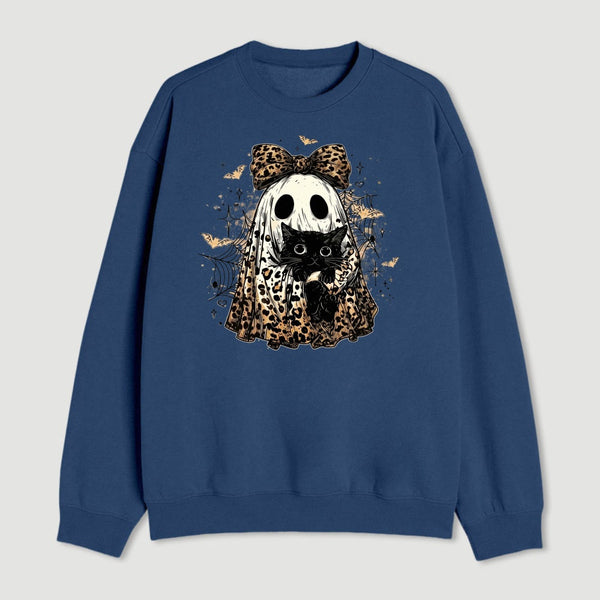 Leopard Ghost Cat Halloween Cute Spooky Black Cat Sweatshirt