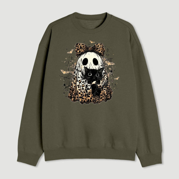 Leopard Ghost Cat Halloween Cute Spooky Black Cat Sweatshirt