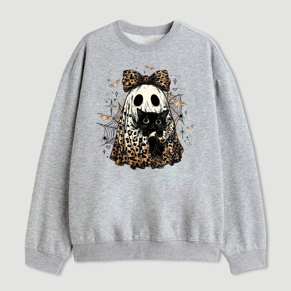Leopard Ghost Cat Halloween Cute Spooky Black Cat Sweatshirt