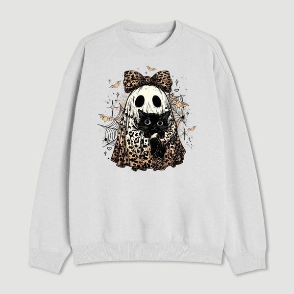 Leopard Ghost Cat Halloween Cute Spooky Black Cat Sweatshirt